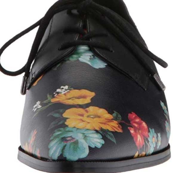 New Nine West Leather Floral Flat Oxfords Black - Picture 5 of 7
